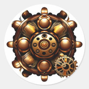 Sticker Rond Engrenages Steampunk cuivre et or métal