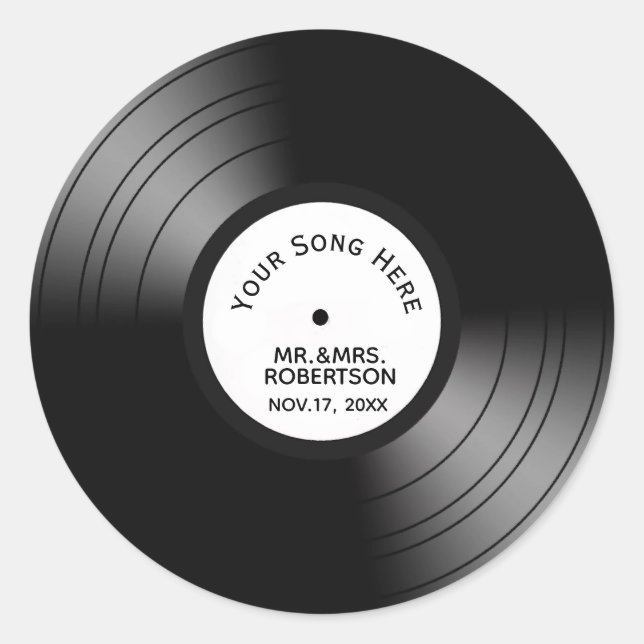 Sticker Rond Enregistrement Album Chanson Nom Date Mariage / An (Devant)