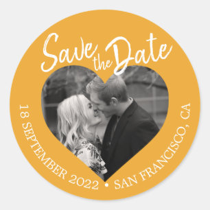 Sticker Rond Enregistrer la date Coeur photo Mellow Jaune