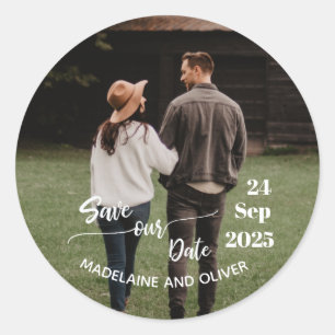 Sticker Rond Enregistrer la date Mariage photo moderne