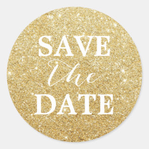 Sticker Rond Enregistrer la date Modern Gold Parties scintillan