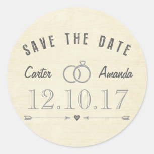 Sticker Rond Enregistrer La Date Moderne Rustique Lumière Tan B