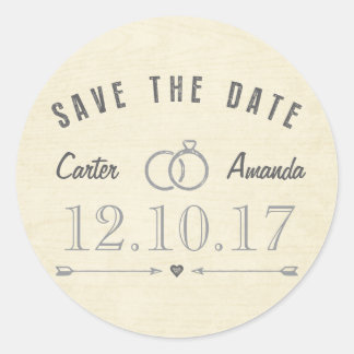 Sticker Rond Enregistrer La Date Moderne Rustique Lumière Tan B