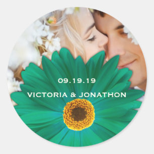 Sticker Rond Enregistrer la date Photo Emerald Gerber Daisy Mar