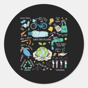 Sticker Rond Enregistrer La Planète Réduire Réutiliser Le Jour 
