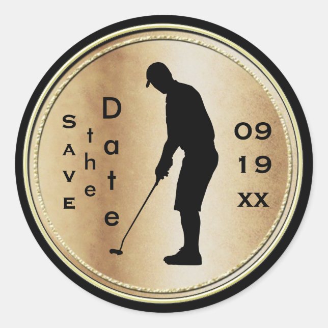 Sticker Rond Enregistrer l'autocollant de golf Date (Devant)
