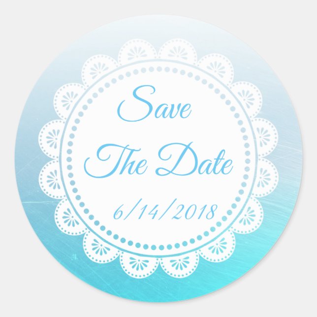 Sticker Rond Enregistrer l'autocollant Mariage bleu Aqua Date (Devant)