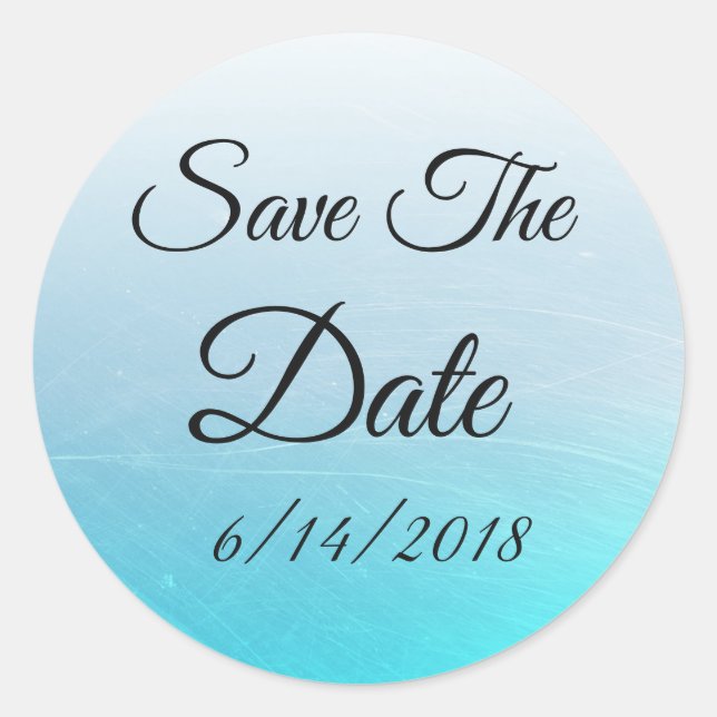 Sticker Rond Enregistrer l'autocollant Mariage bleu Aqua Date (Devant)