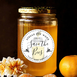Sticker Rond Enregistrer les abeilles ajouter votre propre devi
