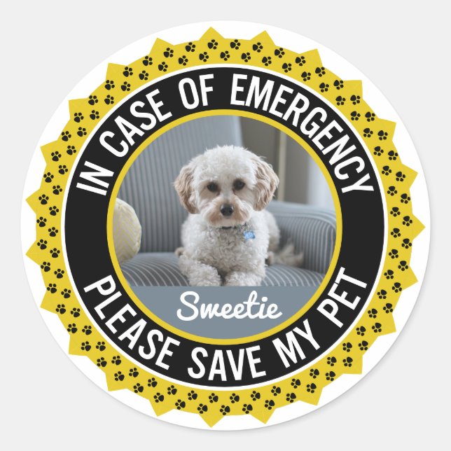 Sticker Rond Enregistrer Mon Animal De Sécurité Nom Photo Coule (Devant)