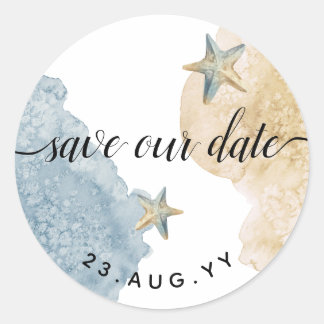 Sticker Rond Enregistrer notre date Aquarelle Moderne Dusty Mar