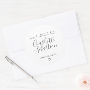 Sticker Rond Enregistrer notre date Coeur manuscrit personnalis