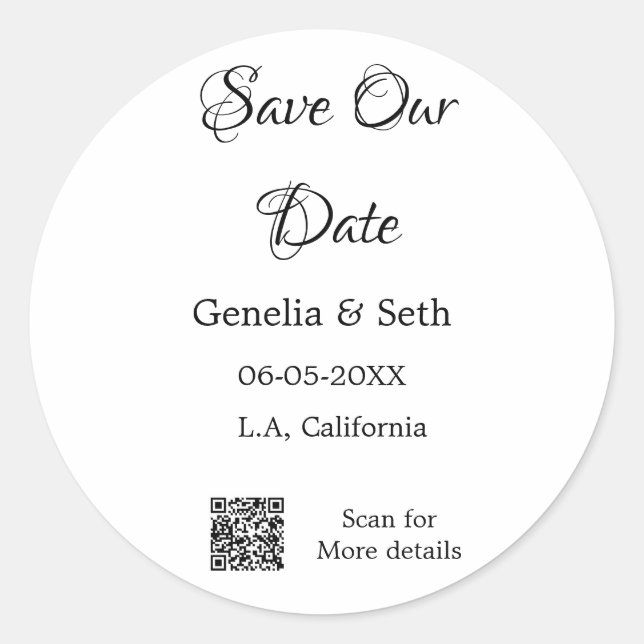 Sticker Rond Enregistrez la date simple code QR minimal de déta (Devant)