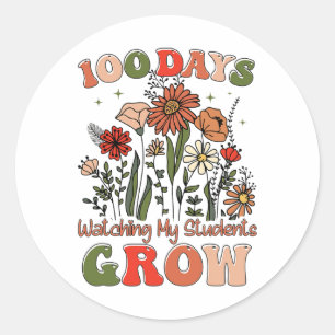 Sticker Rond Enseignant 100e jour école 100 jours regarder mes