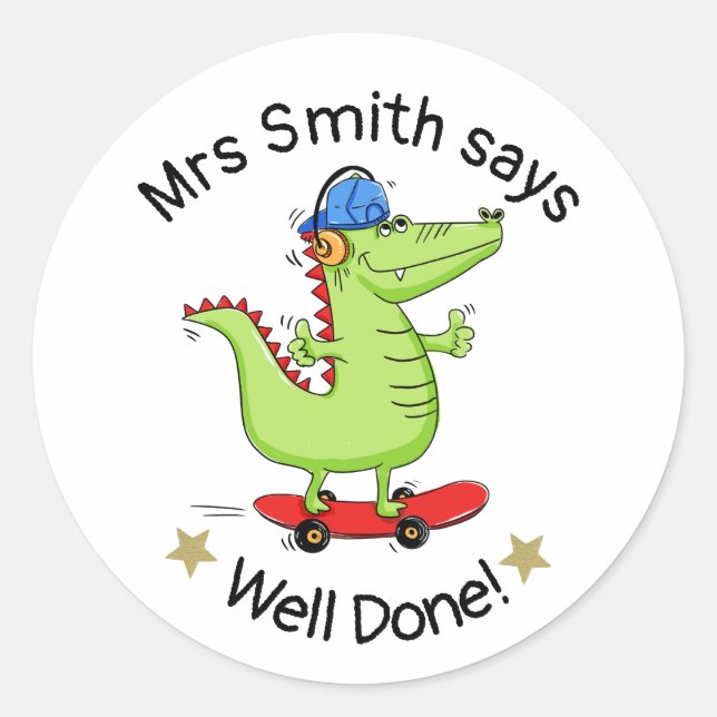 Sticker Rond Enseignant bien fait ! bien fait. alligator (Devant)
