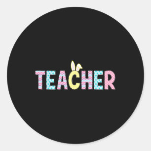 Sticker Rond Enseignant Bunny Pâques Jour Cute Egg École Femmes