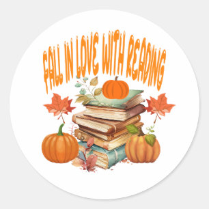 Sticker Rond Enseignant d'automne, Lecteur de livre, Lecture d'