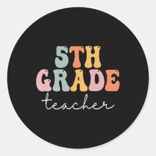 Sticker Rond Enseignant de 5e année Retro Super Premier jour O