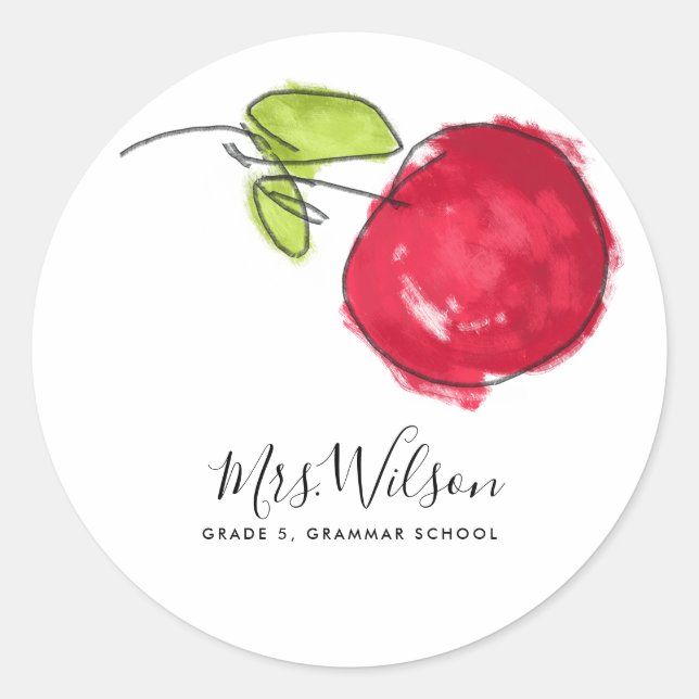 STICKER ROND ENSEIGNANT DE L'ÉCOLE MODERNE PEINTURE HUILE POMME (Devant)