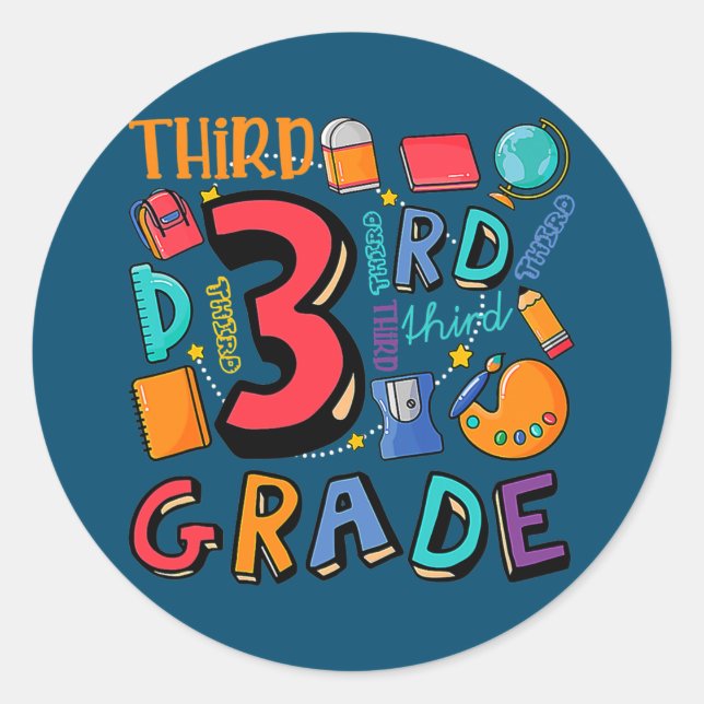 Sticker Rond Enseignant de troisième année retour à l'école gar (Devant)