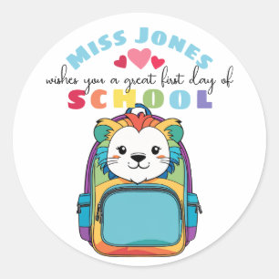 Sticker Rond enseignant premier jour, classe bienvenue joli lio
