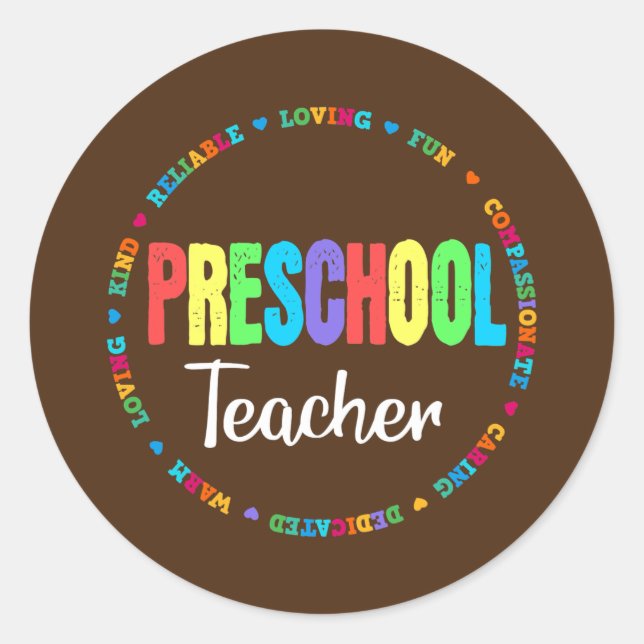Sticker Rond Enseignant préscolaire Retour à l'école Garderie (Devant)
