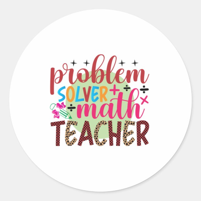 Sticker Rond Enseignant Problème d'art Solveur Math Enseignant (Devant)