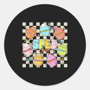 Sticker Rond Enseignant Sped Groovy Lapin de Pâques Œuf Enseign