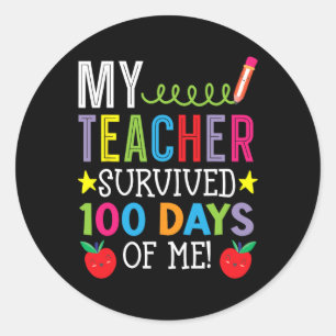 Sticker Rond Enseignant Survécu 100 Jours De Moi Étudiant Élève