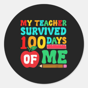 Sticker Rond Enseignant Survécu 100 Jours Pencil de l'école étu