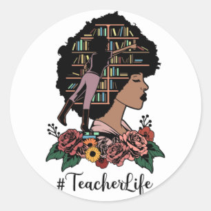 Sticker Rond Enseignant Vie Black Femme Afro Fille