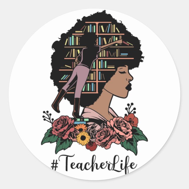 Sticker Rond Enseignant Vie Black Femme Afro Fille (Devant)