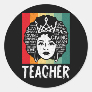 Sticker Rond Enseignante noire Afro Retro Mois de l'histoire no