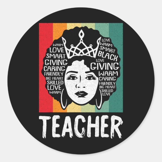 Sticker Rond Enseignante noire Afro Retro Mois de l'histoire no (Devant)