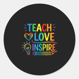 Sticker Rond Enseigner l'amour inspirer prof rétro rentrée scol