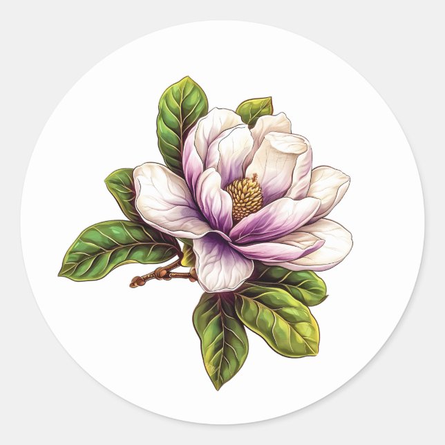 Sticker Rond Ensemble d'autocollants de fleurs de magnolia élég (Devant)
