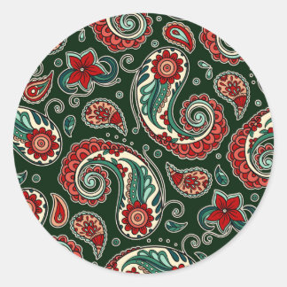 Sticker Rond Ensemble d'autocollants Paisley sarcelle et rouge