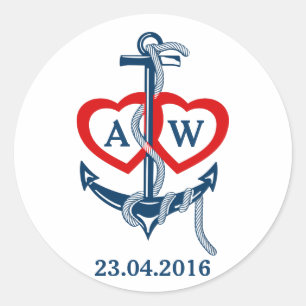 Sticker Rond Ensemble de Mariage monogramme d'ancre nucléaire