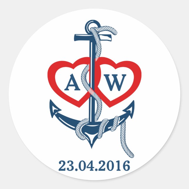 Sticker Rond Ensemble de Mariage monogramme d'ancre nucléaire (Devant)