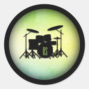 Sticker Rond Ensemble de tambour monogramme vert