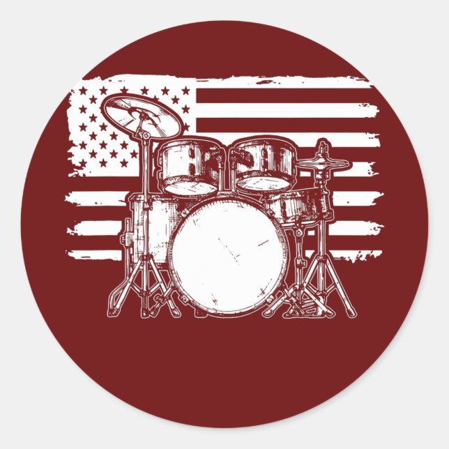 Sticker Rond Ensemble de tambours à drapeau américain tambour p (Devant)