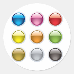 Sticker Rond Ensemble d'icônes de boutons colorés brillants
