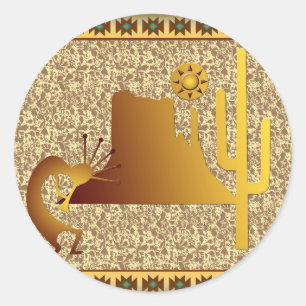 Sticker Rond Ensemble Kokopelli Mesa & Cactus #1