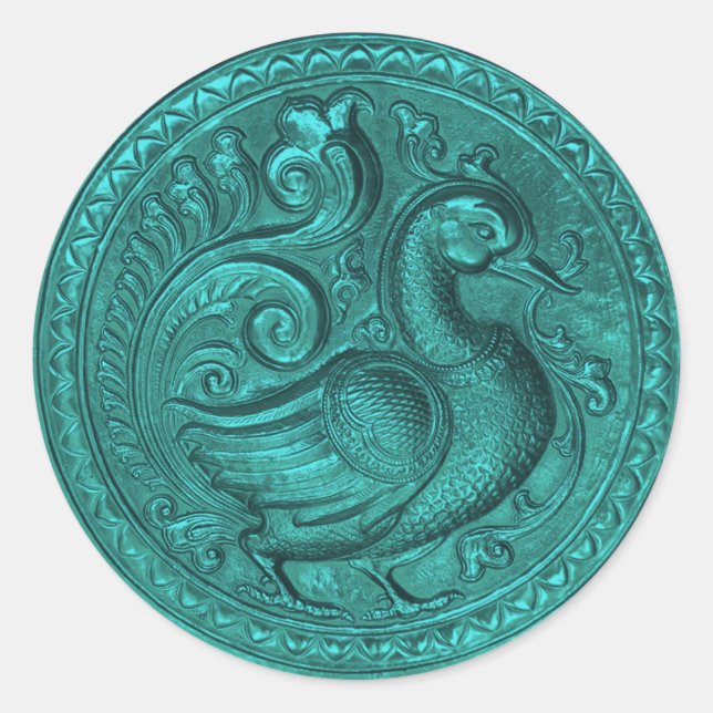 Sticker Rond Ensemble Turquoise Peacock Embossé Faux 1026 (Devant)