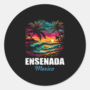 Sticker Rond Ensenada Retro Mexique Coucher de soleil Souvenir