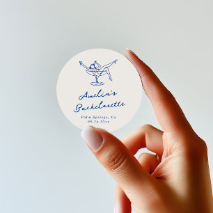 Sticker Rond Enterrement de vie de jeune fille bleu dessiné à l