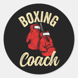 Sticker Rond Entraîneur de boxe cool gants rouges kickboxing ki