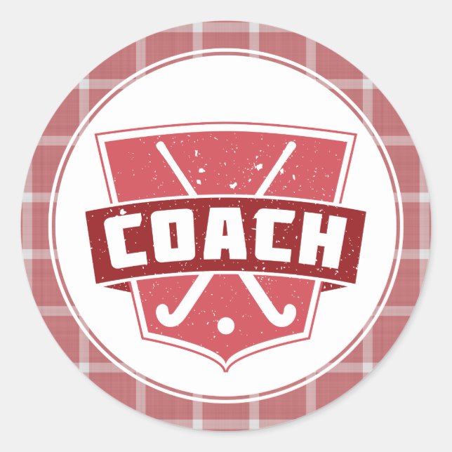 Sticker Rond Entraîneur de hockey de terrain Bouclier rouge (Devant)