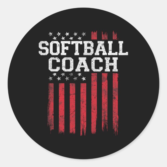 Sticker Rond Entraîneur de softball fier drapeau américain Usa  (Devant)