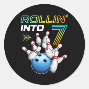 Sticker Rond Entrée dans une fête d'anniversaire de bowling rét